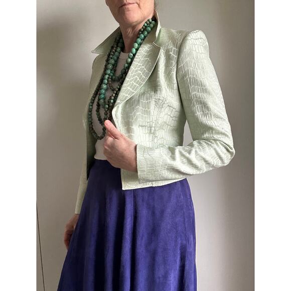 Vintage 90s Alberto Makali Bolero Jacket Pastel Green Cropped Suit Jacket Size 2 - Picture 7 of 12